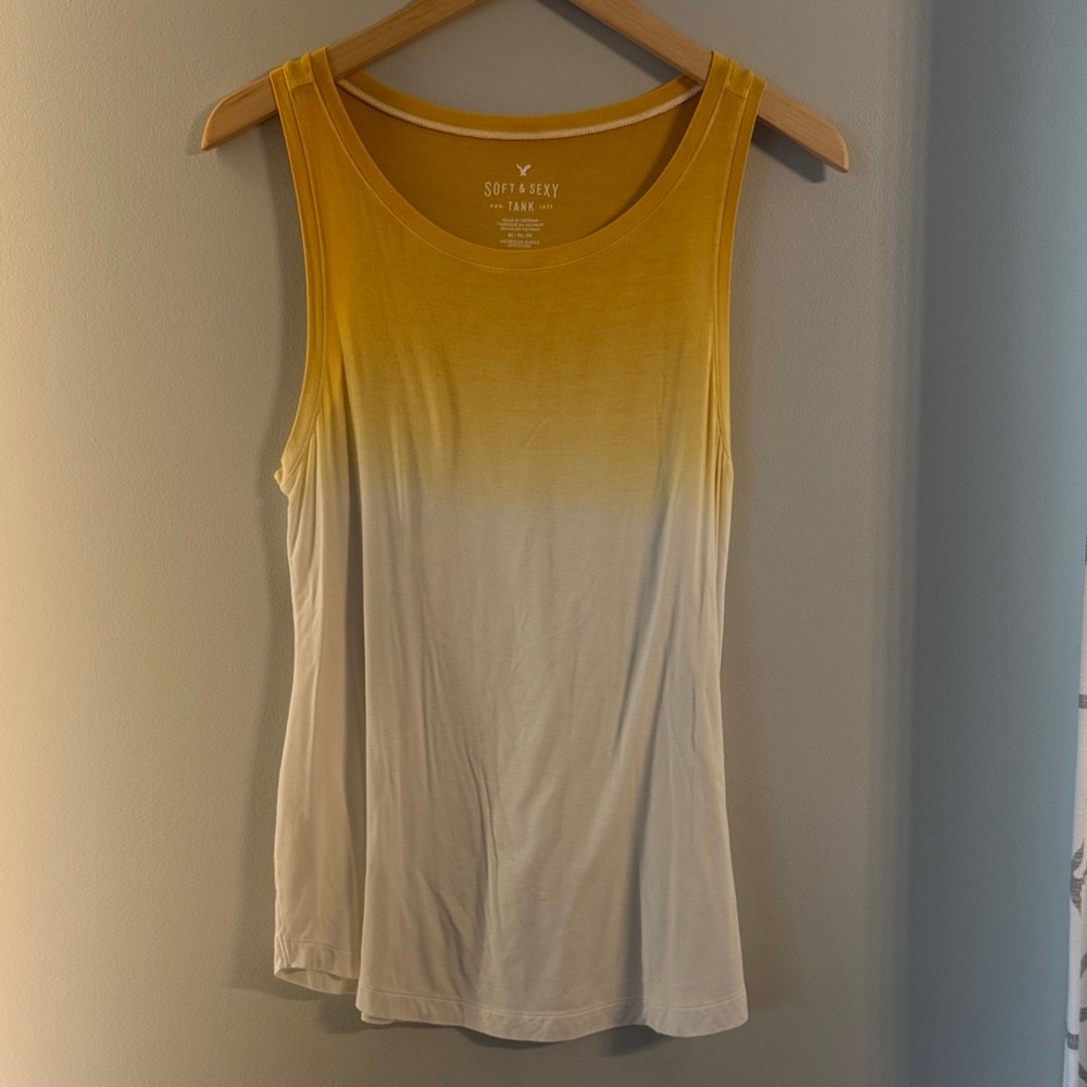 American Eagle Outfitters Yellow and White Ombré Tank Top